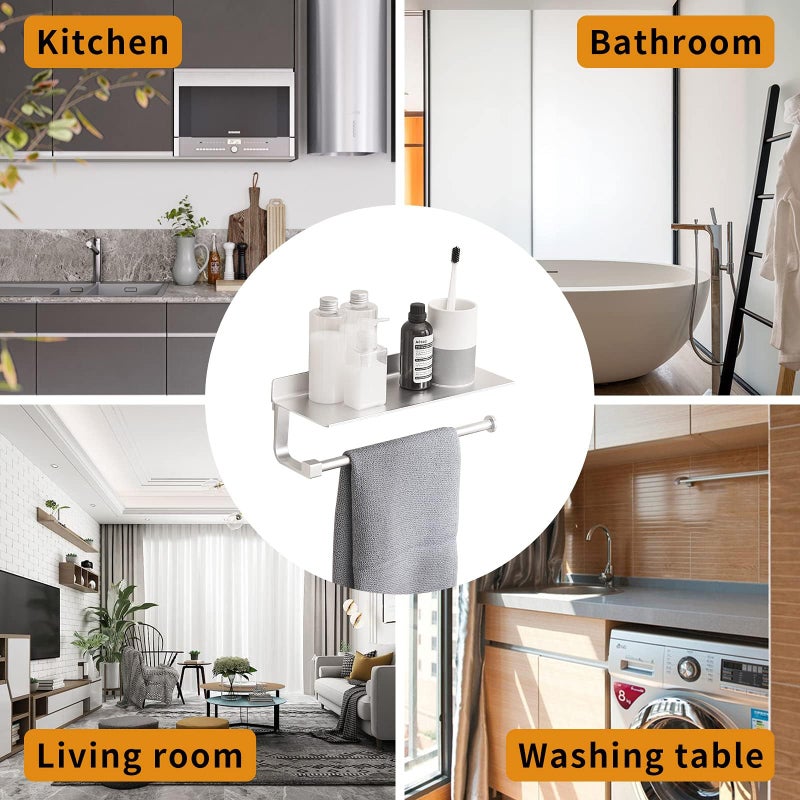 JOOM Paper Towel Holder Wall Mount - for Bathroom Hand Towel Holder with Shelf- Kitchen Towel Holder - Matter Silver - Image 2